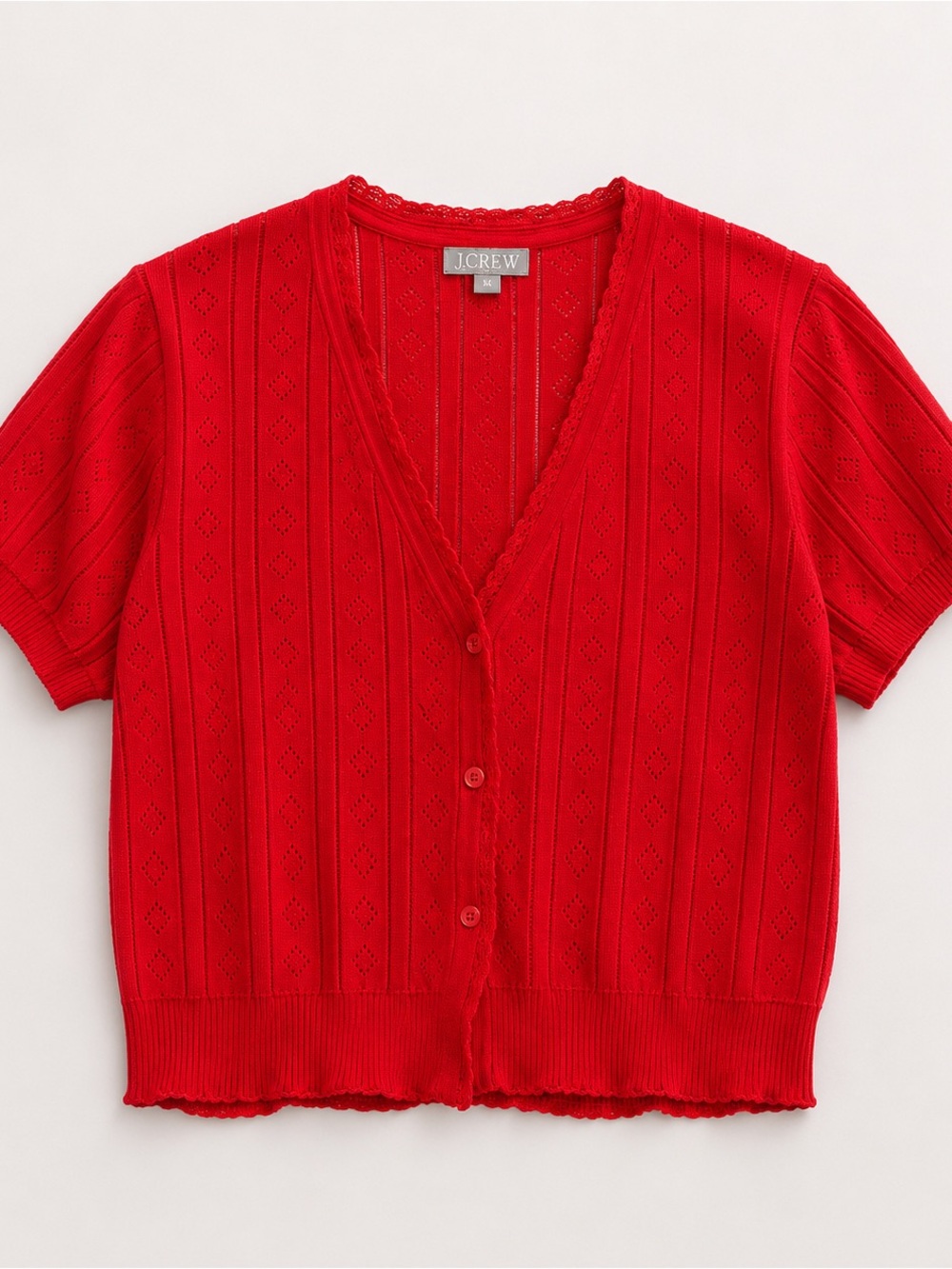 J. Crew Vibrant Red Short-Sleeve V-Neck Cardigan - Picture 1 of 4